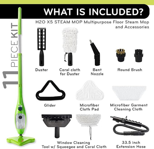 H2O X5 5-in-1 Multi-Purpose Steam Mop, Handheld Steam Cleaner, Adjustable Height, Removable Tank, Large Capacity, Rapid Heat Up, Steam Control, Lightweight, High Pressure