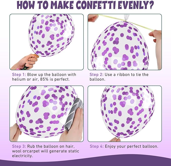 FunHot 60 Pcs Purple Balloons, 12 Inch Metallic Purple Confetti Balloons for Girls Women Birthday Wedding Bridal Baby Shower Party Decorations