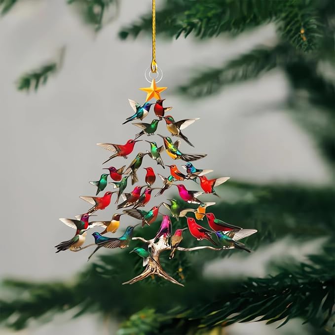 Hummingbird Christmas Ornament, Colorful Hummingbirds Tree Decor, Stacked Hummingbird Ornament for Christmas, Winter Hummingbirds Home Decoration, for Bird Lovers (1PC)(3pcs)