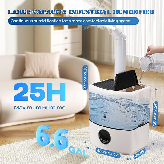 Moongiantgo 25L/6.6Gal Commercial Industrial Humidifier Whole House Humidifier 2000 sq.ft, 3000ML/H Output Cool Mist Humidifiers with 6 Atomizers&3 Mist Modes for Home Office Greenhouse Commercial Use