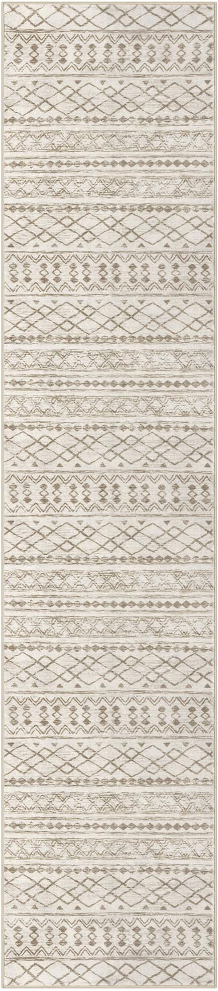 KUTA Moroccan Washable Hallway Runner Rug, 2.6x12 Non-Slip Vintage Beige Boho Kitchen Rugs Ultra Soft Distressed Geometric Floor Carpet Runners for Bedroom Laundry Living Room