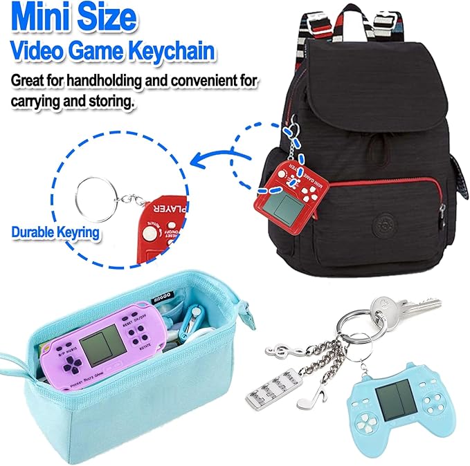 12 Pcs Video Game Party Favors, Mini Video Games Keychain, Gamer Birthday Party Decorations, Gamer Party Favors for Kids 8-12, Classroom Prizes, Goodies Bags Stuffer, Backpack-Macaron color