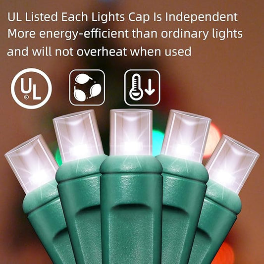 50LED String Lights,LED Christmas Lights,6" SPACING,Green Wire,White Colour,Commercial Grade