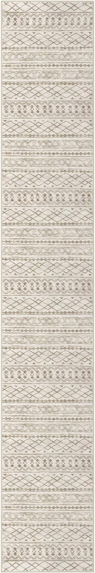 KUTA Boho Runners for Hallways 2.6x16 ft Moroccan Beige Washable Long Hall Carpet Non-Slip Vintage Soft Distressed Geometric Kitchen Runner Rug for Bedroom Laundry Living Room