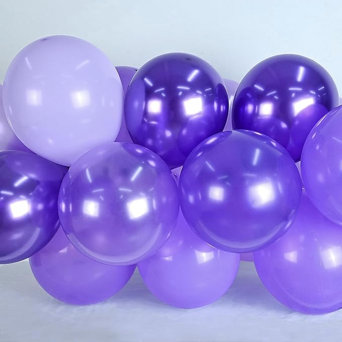 Purple Balloons, 60 Packs 12 Inch Metallic Chrome Purple Pearl Macaron Light Lavender Different Shades Balloons for Girl Birthday, Wedding, Anniversary, Baby Shower, Princess Decoration