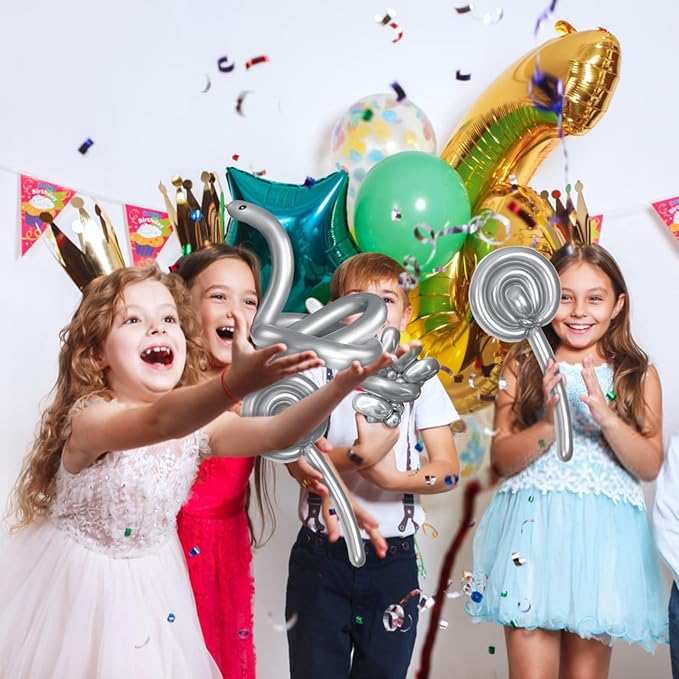 KAWKALSH 260 Metallic Silver Long Balloons for Balloon Garland Thickening Skinny Latex Twisting Animals Modeling Christmas Birthday Wedding Party Festival Decorations 100pcs