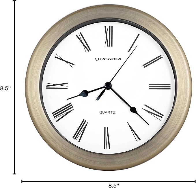 JUSTIME 8.5 inch Brushed Metal Water Resistant Wall Clock, Special for Small Space, Office, Boats, RV (WM86-RB-R Retro Bronze)