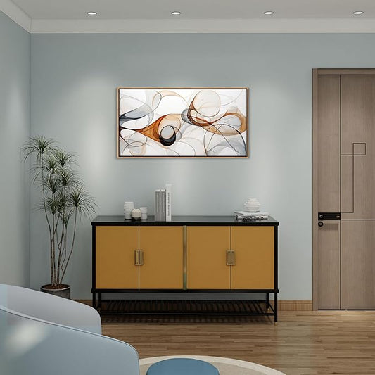 KLAKLA Modern Abstract Gray and Brown Designs - Colorful Curves and Translucent Medium - Frame Wall for Living Room Office Wall Decor Picture Artwork for walls