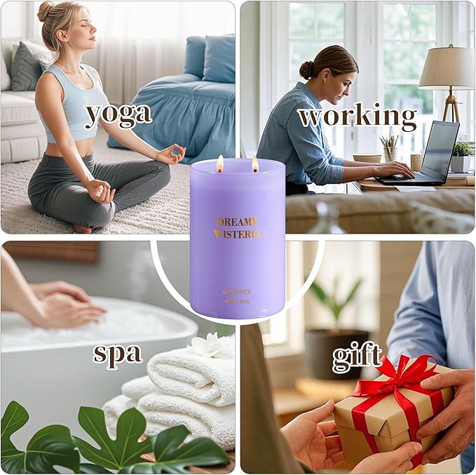 Goodpick Scented Candles, Wisteria Lavender Gifts for Women, Soy Candles for Home Scented, 22oz Long-Lasting Highly Scented