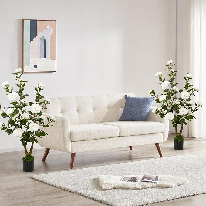 40" Artificial Camellia Tree 2 Pack,Faux Floral Plant Fake Trees with White Blooming Flowers,Artificial Plants Greenery Potted Plant for Outdoor Indoor Home Porch Decor