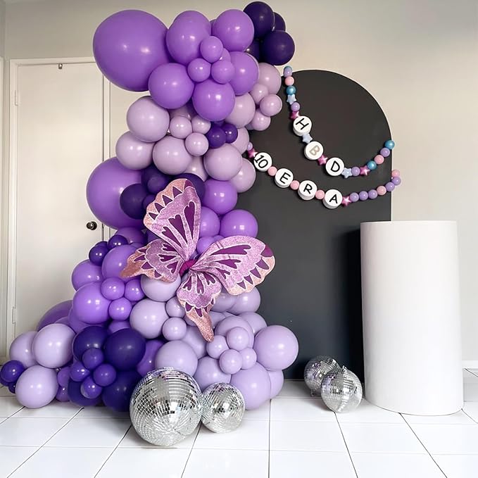 Metallic Purple and Premium Latex Lavender Lilac Balloons, 60 Pcs 12 Inch Purple Confetti Balloons with Purple Ribbons Set for Birthday Graduation Bridal Shower Wedding Party Decorations