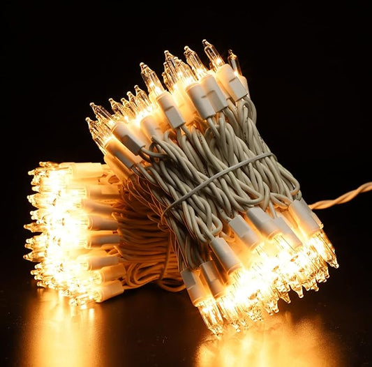 White Wire, Clear Incandescent Bulb 100 Mini String Lights for Indoor Christmas Tree Garland Birthday Wedding Party Festival Decoration