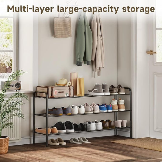 3-Tier Metal Shoe Rack, Free Standing Shoe Storage Rack for Entryway, Closet and Hallway (Black, 3-Tier-Long)