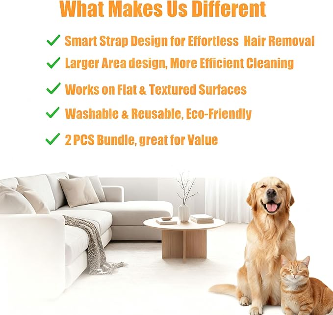 Pet Hair Remover Gloves (2 Pack), Reusable Electrostatic Cleaner for Furniture, Clothes & Car Interiors – Eco-Friendly, No Sticky Rollers