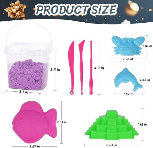 Minyaluck Play Sand Bulk Kit, 6 Color 5.3 Lb Magic 48 Molds, Sensory Toy Art Moldable Self-Sticking Kids Bulk Sand for Classroom Home Party Favors Gift for 4 5 6 7 8 9 Years Boys Girls