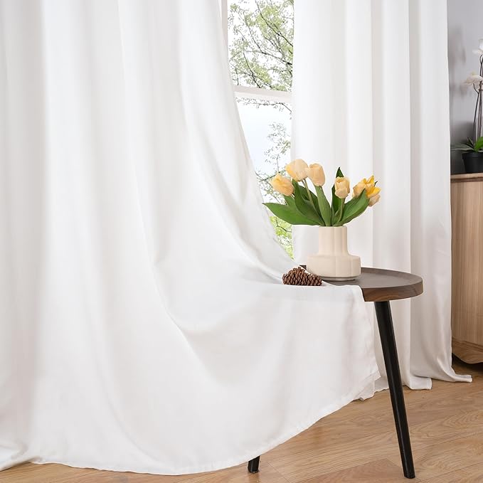 BGment Pure White Linen Curtains 84 Inch Length for Living Room, Light Filtering Drapes No See Through with Grommet Thick Semi Sheer Window Treatments for Bedroom Decor, 2 Panels, Each 52 Inch Wide