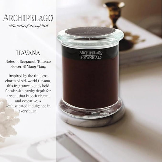 Archipelago Botanicals Havana Glass Jar Candle, Bergamot, Tobacco Flower and Ylang Ylang Scent, Lead-Free Candle Wicks, Burns Approx. 60 Hours (8.6 oz)