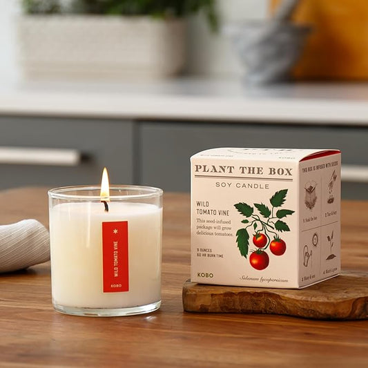 KOBO Wild Tomato Vine Candle with Plantable Box (9 oz) | Plant The Box Collection, 100% Pure Soy Wax Candles | Hand-Poured in USA | Long Lasting 60 Hour Burning Candles | Scented Candles for Home