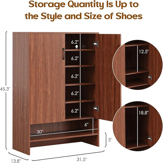 Soohow Shoe Cabinet with Doors, 7 Tier 28 Pairs Shoe Cabinet Storage for Entryway, Hidden Narrow Shoe Cabinets with Adjustable Shelves for Hallway, Living Room