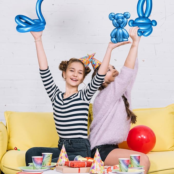 KAWKALSH 260 Metallic Blue Long Balloons for Balloon Garland Thickening Skinny Latex Twisting Animals Modeling Christmas Birthday Wedding Party Festival Decorations 100pcs