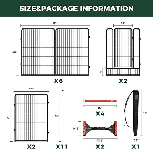 FXW Instant Unleashed Dog Playpen, Portable Pet Fence for Outdoor, RV Trips, and Camping, 40 inch, 16 Panels for Medium and Large Dogs with Easy-Carry Straps (2 Pack) and Stake Bag│Patented