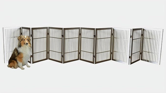 Pet Dog Gate Strong and Durable Freestanding Folding Acacia Hardwood Portable Wooden Fence Indoors or Outdoors by Urnporium (White Pet Gate, 10 Panel 30" Tall)