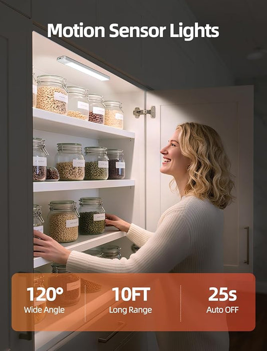 Under Cabinet Motion Sensor Lighting: 10 Inch Dimmable Rechargeable Lights Indoor - Battery Operated Lights - Undercabinet Closet Light Magnetic Led Light for Kitchen Home Bathroom Counter 5 Pack