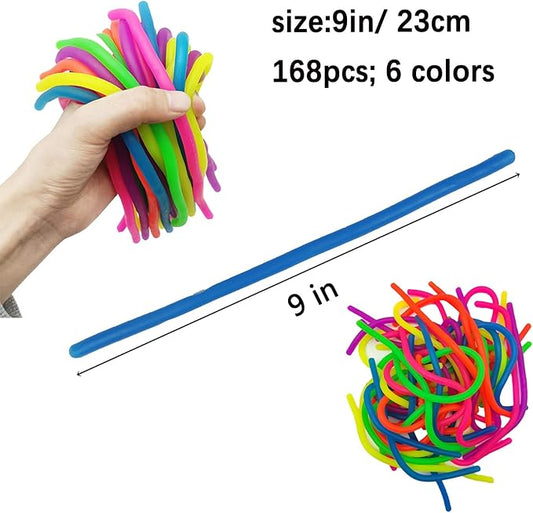 168Pcs Colorful Monkey Noodles Toys Squeeze Release Anxiety for Kids and Adult as Party Bag Fillers Party Favors Birthday Gifts for Kids and Classroom Rewards