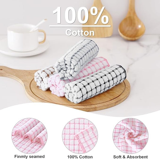 Kitinjoy Cotton 8 Pack Terry Kitchen Dish Cloths, 12 x 12 Inches Super Soft and Absorbent Dish Rags, Quick Drying Dish Towels for Washing Dishes, Pink
