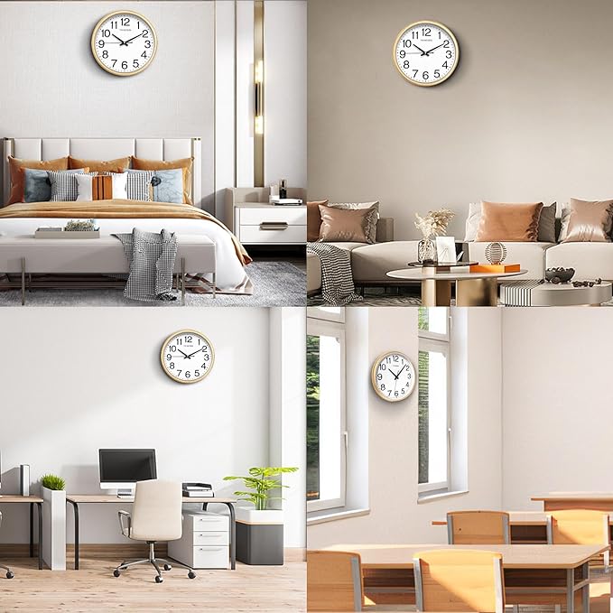 Wall Clock, 18 Inch Large Dial Non-Ticking Silent Battery Operated Quality Analog, Ultra-Quiet Movement Quartz, Timeless Stylish Clock, Ideal Modern Home, Office Décor (Gold)