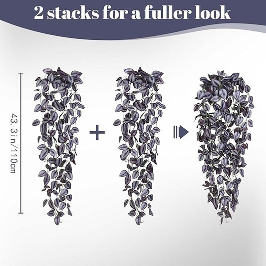 BLEUM CADE Fake Hanging Plants, 4pcs Artificial Hanging Plant, Faux Deep Purple Vines Hanging Plant for Wall Home Living Room Indoor Outdoor Halloween Decor (No Baskets)