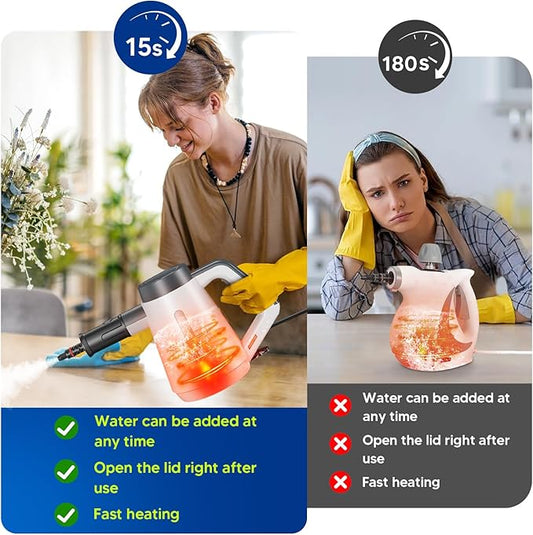 Handheld Steam Cleaner, Pressurized Steam Cleaner for Home with 10PCS Accessories, 15S Fast Heating Portable Steamer for Cleaning with Safety Lock for Home Kitchen Cleaning, Floors, Appliance Surfaces