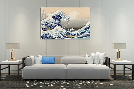 OKEXCKK The Great Wave off Kanagawa by Katsushika Hoki Wall Art Decor, Classic Painting Abstract Seascape Canvas Print Pictures, Modern Japanese Artwork for Bedroom Living Room Decoration - 32"x48"