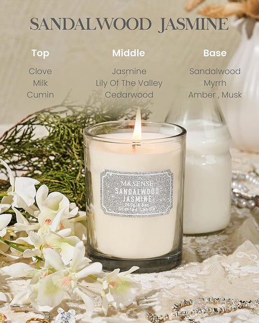 M&SENSE Sandalwood Jasmine Scented Candles, Christmas Candle 8.8 oz, Holiday Natural Candles Gifts for Women, 50 Hours Long Burning Candle for Winter Christmas Decor