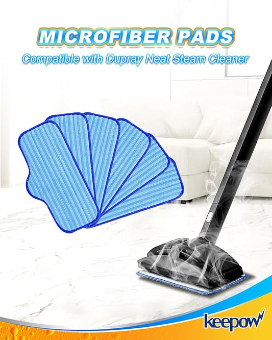 KEEPOW Washable Microfiber Pads Compatible with Dupray Neat Steam Cleaner, Steam Mop Pads Accessories for Dupray Neat Steam Cleaner, 6 Pack Reusable Steamer Pads Replacement