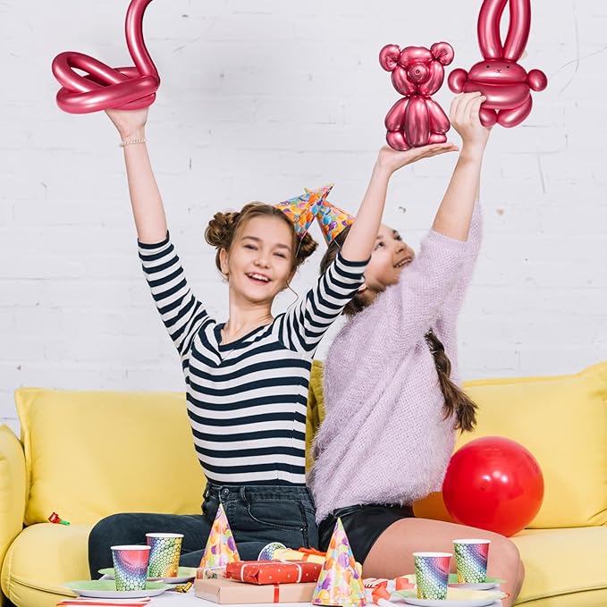 KAWKALSH 260 Metallic Red Long Balloons for Balloon Garland Thickening Skinny Latex Twisting Animals Modeling Christmas Birthday Wedding Party Festival Decorations 100pcs