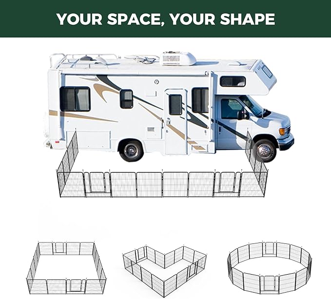 FXW Instant Unleashed Dog Playpen, Portable Pet Fence for Outdoor, RV Trips, and Camping, 32 inch, 32 Panels for Small and Medium Dogs with 9' x 11' RV Mat│Patented