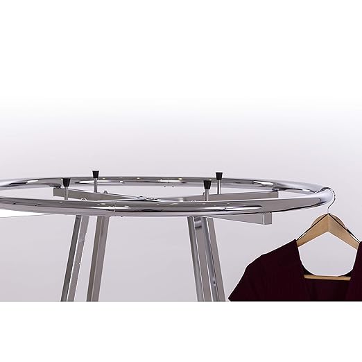 Econoco 42-Inch Folding Round Garment Rack, Adjustable 46–66″ Height Retail Display, Chrome Finish