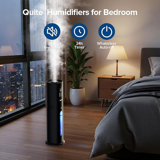 Humidifiers for Bedroom Large Room with 7L/1.85Gal Quiet Humidifiers, Smart App & Remote Control, 4 Mist Levels Cool Mist Humidifier for Home & Office