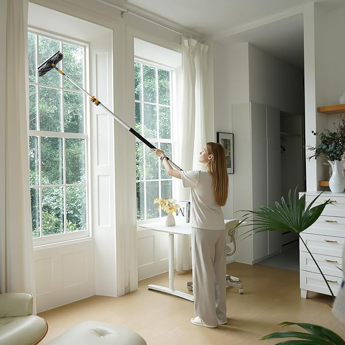 19Ft Window Squeegee with Extension Poles, 2-in-1 Window Cleaning Kit with Telescopic Pole, Extra-Large 14" Window Squeegee, Window Cleaner Tool with Adjustable Head, for High Window, Glass, RV