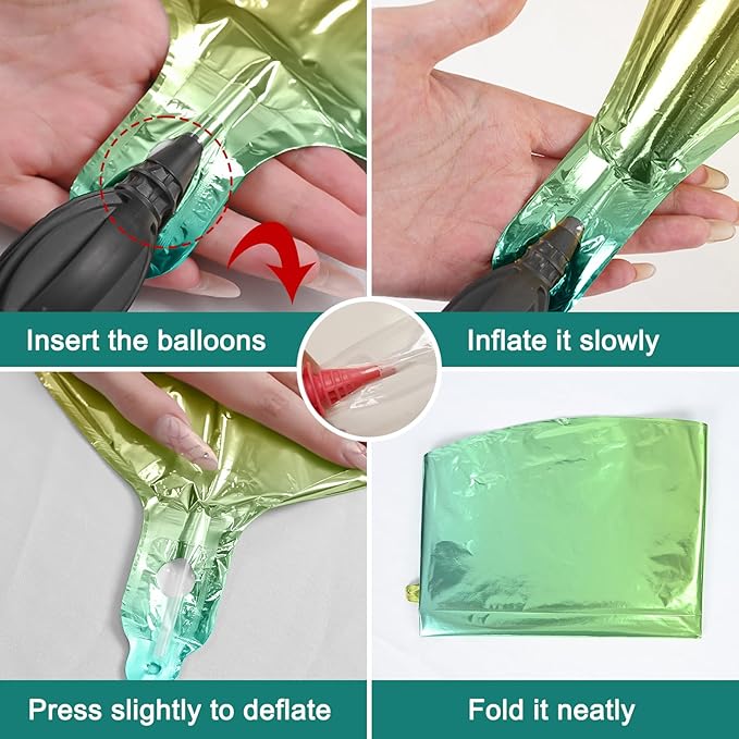 6Pcs Gradient Green Round Foil Balloons, 22" Large Helium Ball Mylar Balloon, Metallic Green Foil Balloon for Birthday Graduation Wedding Halloween Disco Prom Tropical Party Decorations
