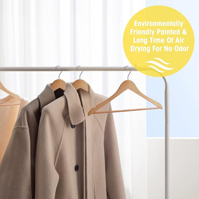 Wooden Hangers 10 Pack,Heavy Duty Wood Coat Hangers,with 360-degree Hook,Smooth Finish Wooden Clothes Hangers with Non Slip Pants Bar, Sturdy Clothes Hangers for Shirts,Suit,Natural