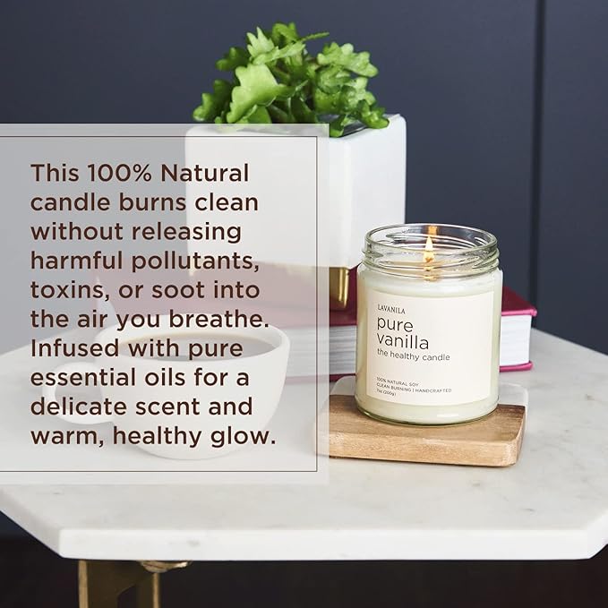 Lavanila Pure Vanilla Scented Natural Soy Candle (2-Pack) - Handcrafted, Clean Burning 50 Hour Burn Time, 7 oz Each