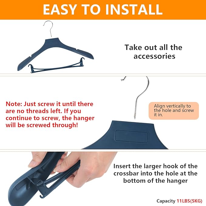 Suit Hangers for Men 50 Pack, Blue Coat Hangers Extra Wide Non Slip Width 17.7", Thick Plastic with Pants Bar & Metal Hook