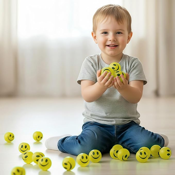 ArtCreativity Glow in the Dark Yellow Smiley Face Bouncing Balls - Bulk Pack of 36 - 1 Inch High Bounce Bouncy Balls for Kids, Glowing Party Favors and Goodie Bag Fillers for Boys and Girls