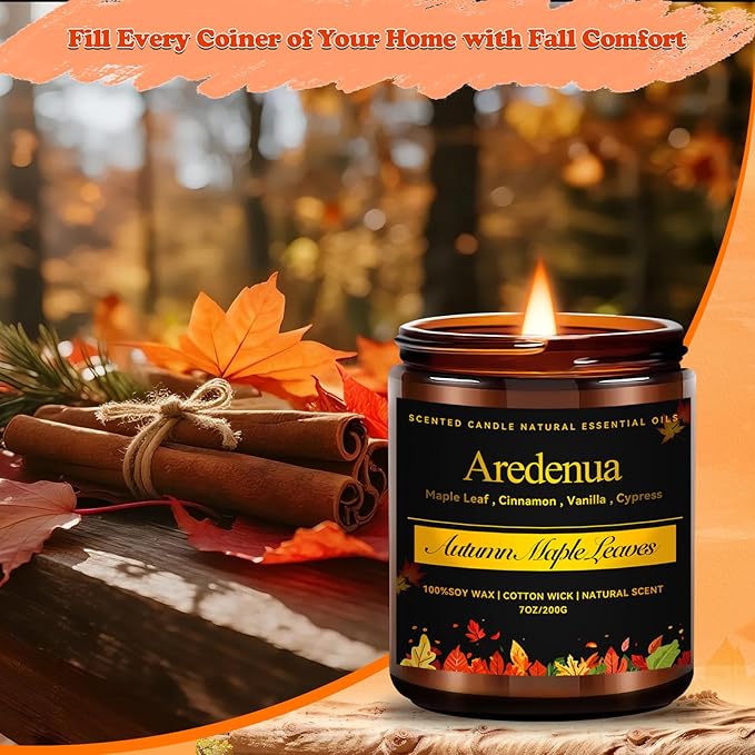 Autumn Leaves Candle – Warm Seasonal Leaf Aroma, Hand-Poured Soy Candles for Winter Home Décor, Cozy Holiday & Christmas Candles Gift, Season Celebration Winter Christmas Gifts for Women