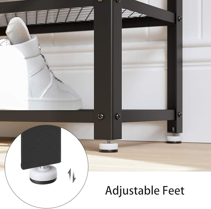 VASAGLE, 3-Tier Shoe Rack, Shelf Storage Bench with Metal Mesh Shelves and Seat, Free Standing Shoe Organizer for Entryway, 11.8 x 28.7 x 17.7 Inches, Hazelnut Brown and Black ULBS073B03