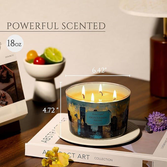 HomeLights High Summer Night Scented Candles | 18oz Soy Candles Industrial Chic 4-Wick Large Candle Jars | Ideal Candle Gifts for Events, Home Decor Stress, Relief & Relaxation