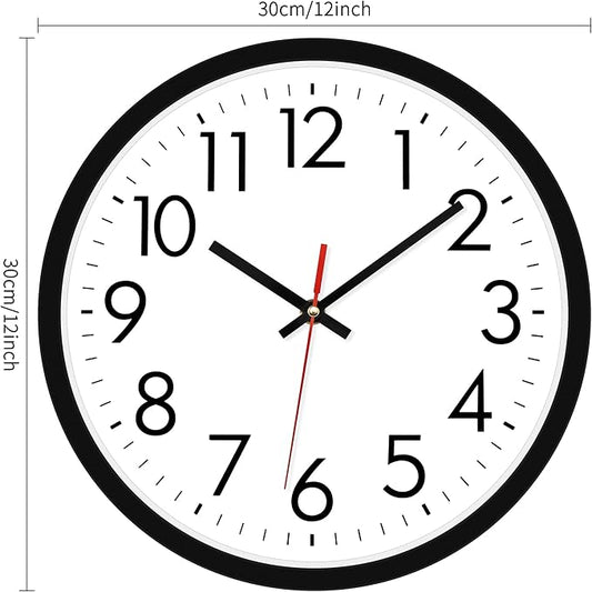 Lumuasky 4 Pack Black Wall Clock,12 Inch Silent Battery Operated Non Ticking Quartz Round Analog Classic Clock Modern Design for Home Office Classroom School Living Room Bedroom