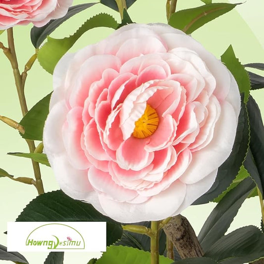 2 Pack Artificial Camellia Tree with White Pot, 24" Faux Potted Plants for Indoor Outdoor Decor, Tall Silk Greenery Plant for Home Office Living Room Balcony, Pink